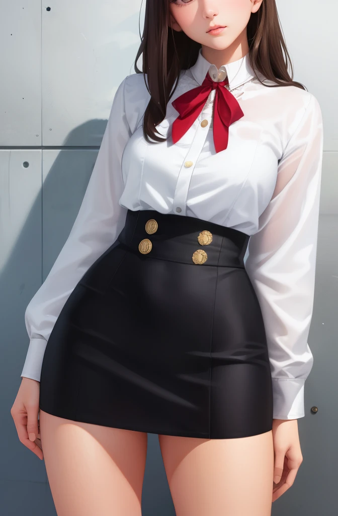 1girl in, sayla mass, Elegant, masutepiece,Ultra mini skirt、White panty、 Convoluted, Realistic, Best Quality, absurderes, high face detail, Perfect eyes, 18 years old, Cowboy Shot, Illustration, Vibrant colors, White uniform, Skirt