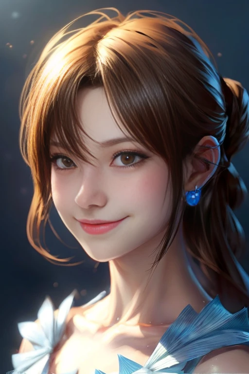1 moth-Le,Close up portrait of woman in silver and blue dress, chengwei pan on artstation, by Yang J, detailed fantasy art, Stunning character art, fanart best artstation, epic exquisite character art, Beautiful armor, 非常に詳細なアLeトジャーム, 詳細なデジタLe実写化, ArtGerm on ArtStation Pixiv, アーマーガーLe,Smiling,