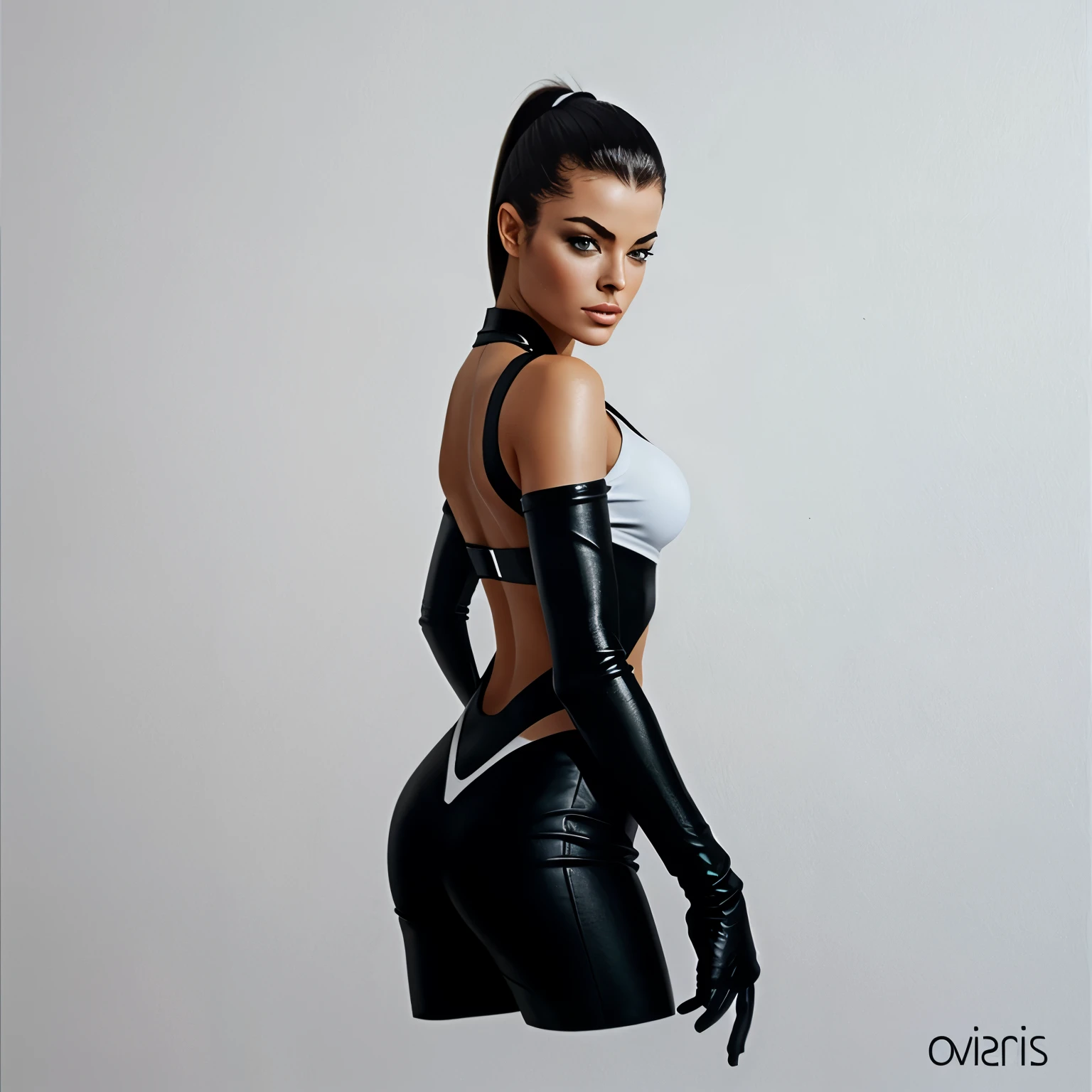 Minimalist painting of sci - fi character design in the style of Olivia De Berardinis. model, young carmen electra, Realism