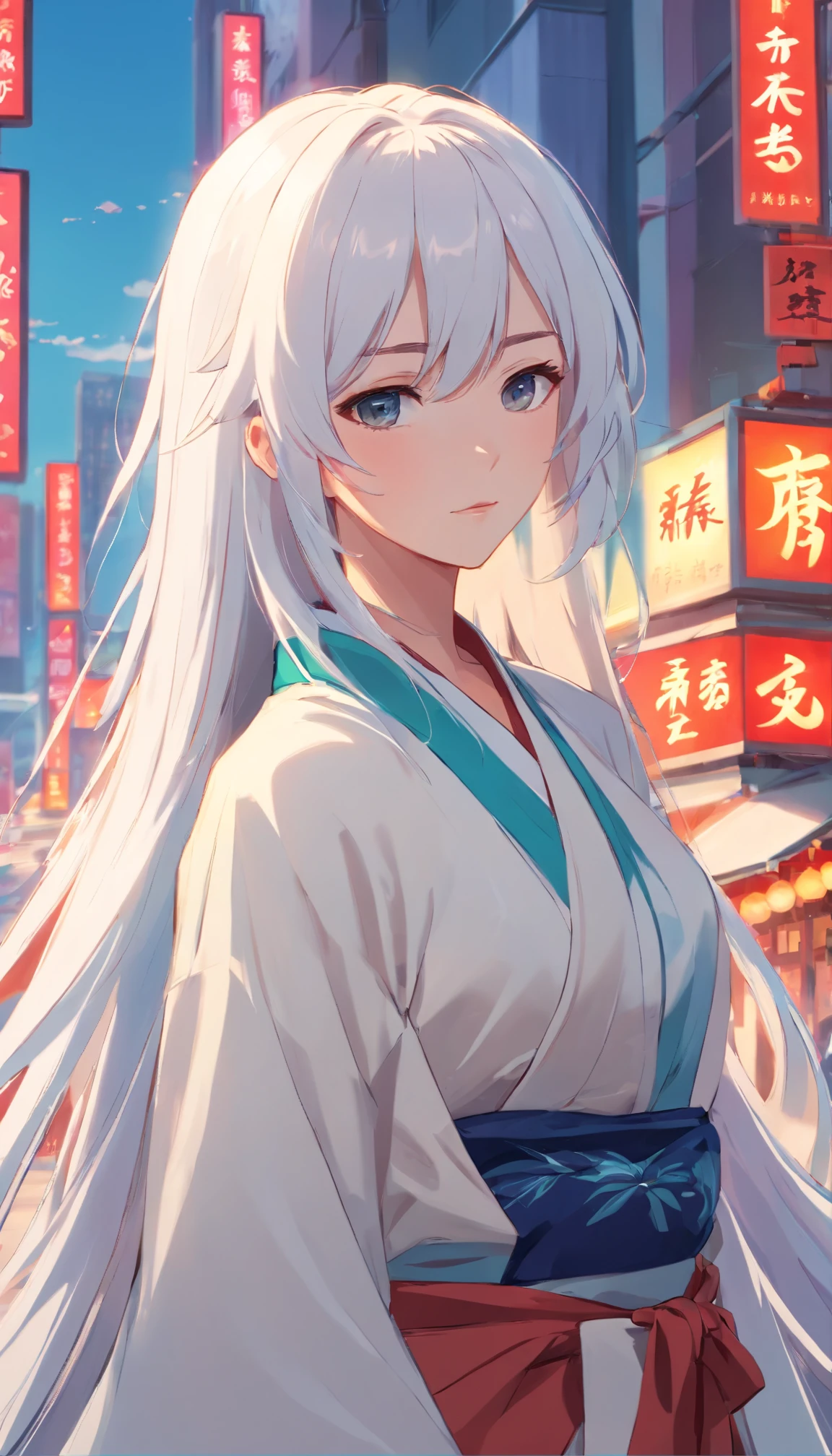 Long white hair，The clothes ar，Chinese style，444 Hz, The beautiful, Thrilling, The is very detailed, 8K, Using the, Made, ultra real photo, scenecy