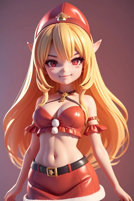 (Estilo de juguete de caja ciega, Western cartoon Q version), 1 beautiful female succubus head, Santa Claus Costume, sonrienindo retrato de cuerpo entero, figura esbelta de pie, Personaje de dibujos animados, medieval, Renderizado 3D, symatic lighting, Trazado de rayos