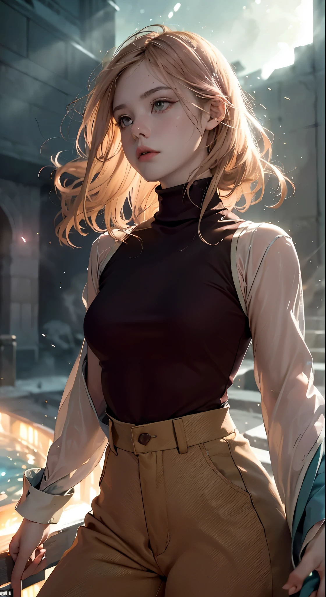 enigmatic atmosphere, atmospheric, ethereal quality,realistic,beautiful and aesthetic,
solo,groin,Pink turtleneck, brown pants,(nsfw:0.85),
Democracy,
power station,
(Glowing ambiance, enchanting radiance, luminous lighting, ethereal atmosphere, mesmerizing glow, evocative hues, captivating coloration, dramatic lighting, enchanting aura),
