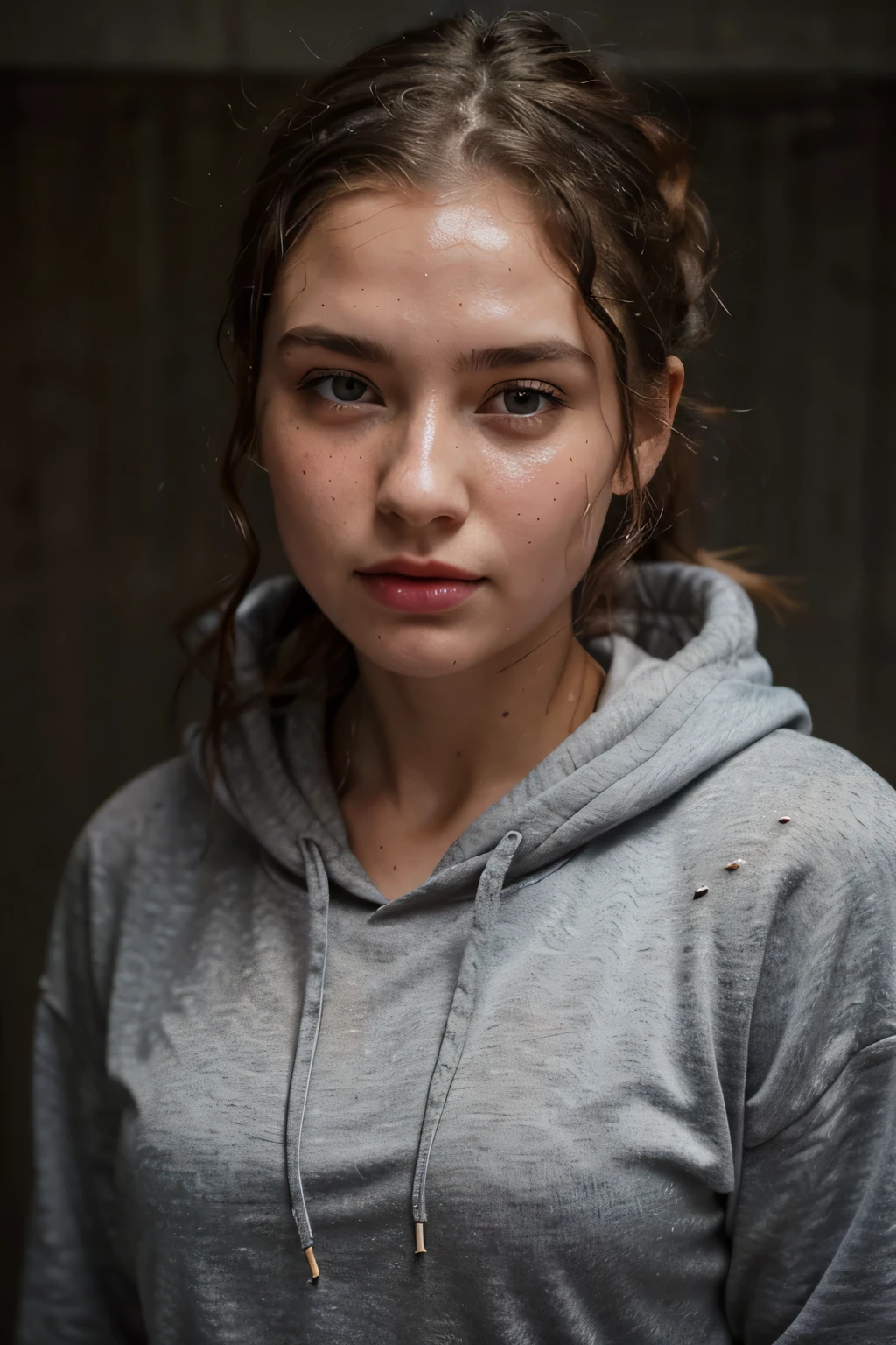 (masterpiece, best quality:1.3)
<lora:add_detail:0.7> <lora:epi_noiseoffset2:1> <lora:EllieTLOU2:0.7>
EllieTLOU2, 1girl, solo, looking at viewer, short hair, blue eyes, brown hair, black hair, closed mouth, upper body, hood, lips, mole under eye, hoodie, traditional media, hood down, freckles, realistic, drawstring, blue hoodie
