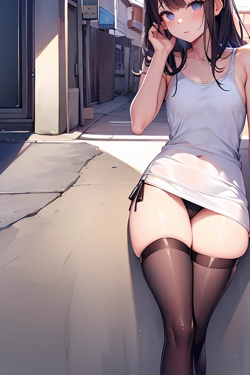 anime girl sitting on a wall talking on a cell phone, seductive anime girl, artwork in the style of guweiz, at a city street, small curvy , beautiful anime girl squatting, ilya kuvshinov. 4 k, low view, on a parking lot, trending on cgstation, [ 4 k digital art ]!!, guweiz