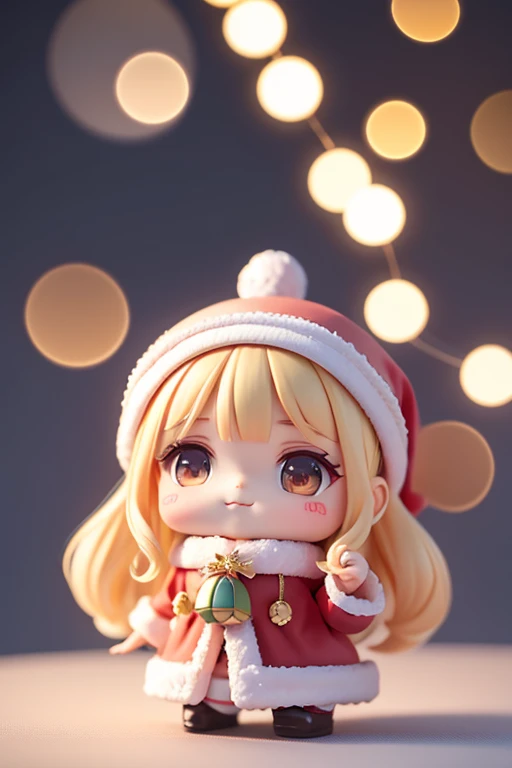 Una pegatina、Notch line on the outside of the sticker...、A sticker with a happy Santa Claus carrying gifts...、Santa Claus is a pretty girl、Chibi doll、estrellas en los ojos(Kirakira)、Ojo hacia arriba、cabello largo y negro、laugh、Linda chouconitida roja, Ultra detalle, luz radiante、bioluminiscente、tomado de un lado、Stronger bokeh effect