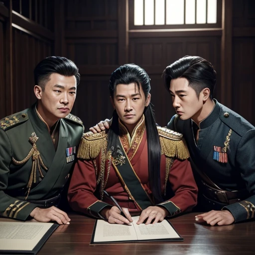 three kingdom、Military general、4 guys top quality、masterpiece、超A high resolution、(Photorealsitic:1.4)、Character introduction style