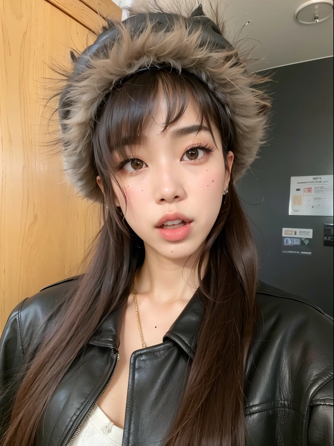 arafa woman wearing furry hat and leather jacket, jennie blackpink, Gongbi, gemma chen, Kiyoko Suzuki, Chiho, Wenfei Ye, Retrato Sophie Mudd, Heonhwa Choe, Sakimichan, aoi ogata |, jossi do blackpink, Xision Wu, louise zhang, portrait of jossi do blackpink
