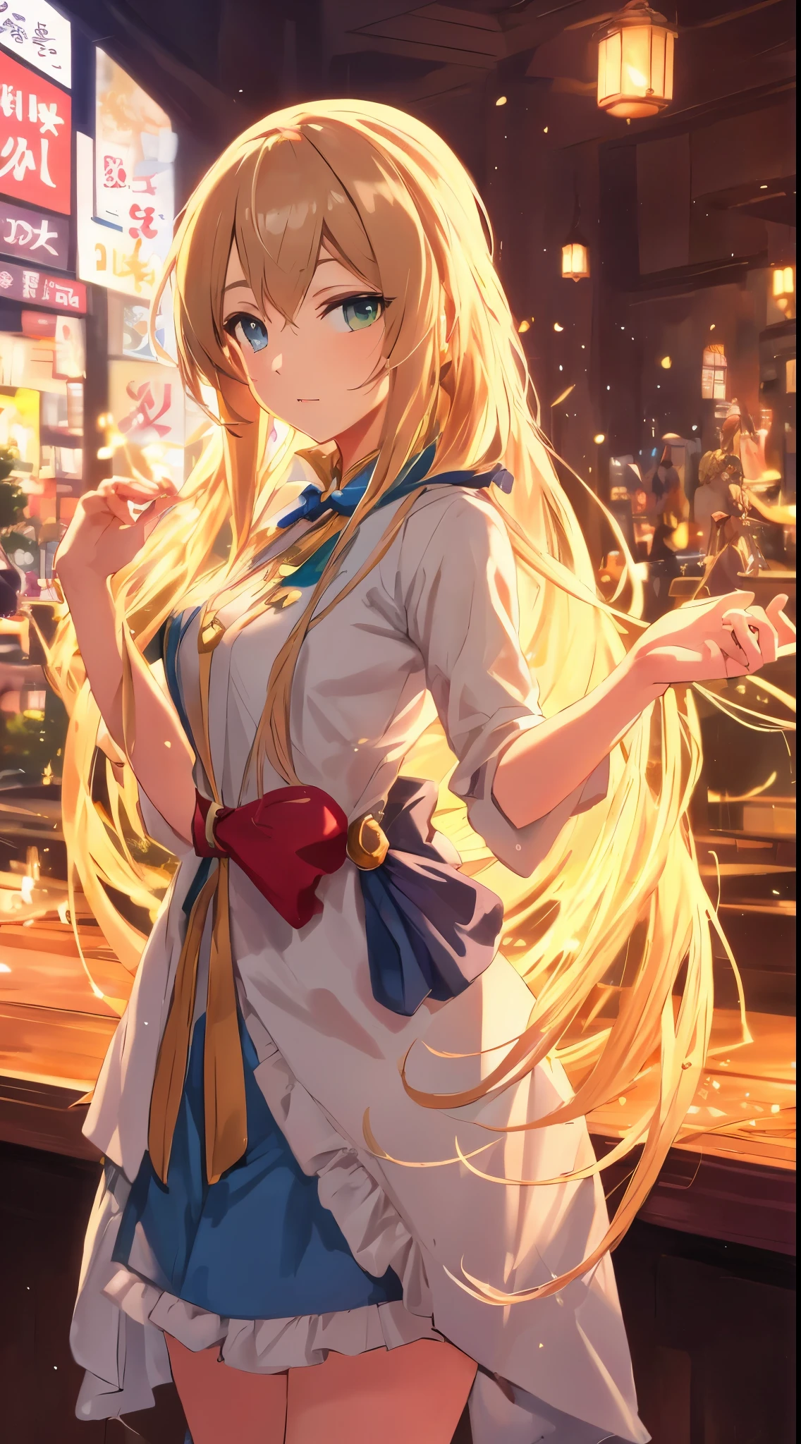 Blonde anime girl with long hair standing in front of the bar, blonde Anime rapunzel girl, Anime art wallpaper 8 K, Anime art wallpaper 4k, Anime art wallpaper 4k, Anime style 4k, 4k anime wallpapers, Popular topics on artstation pixiv, up of young anime girl, Anime rapunzel girl, Anime wallpaper 4k, Anime wallpaper 4k