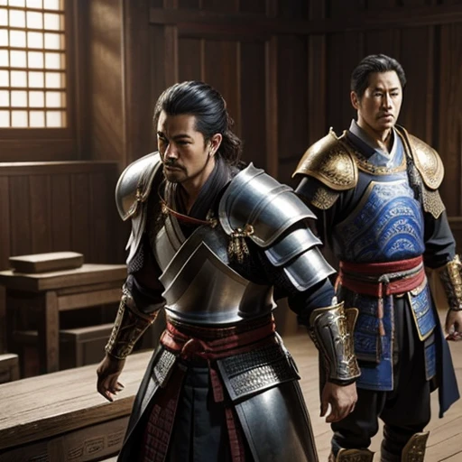 Oriental、man in ancient armor、three kingdom、multiple warlords、top-quality、​masterpiece、超A high resolution、(Photorealsitic:1.4)、Character introduction style