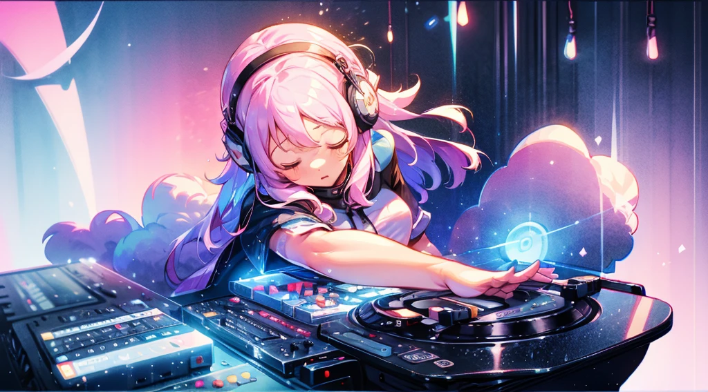 girl with、headphones、Soft atmosphere、cute little、Enjoy、I accept all my thoughts、Norinori、Detailed precision audio equipment、音符♪の背景、depth