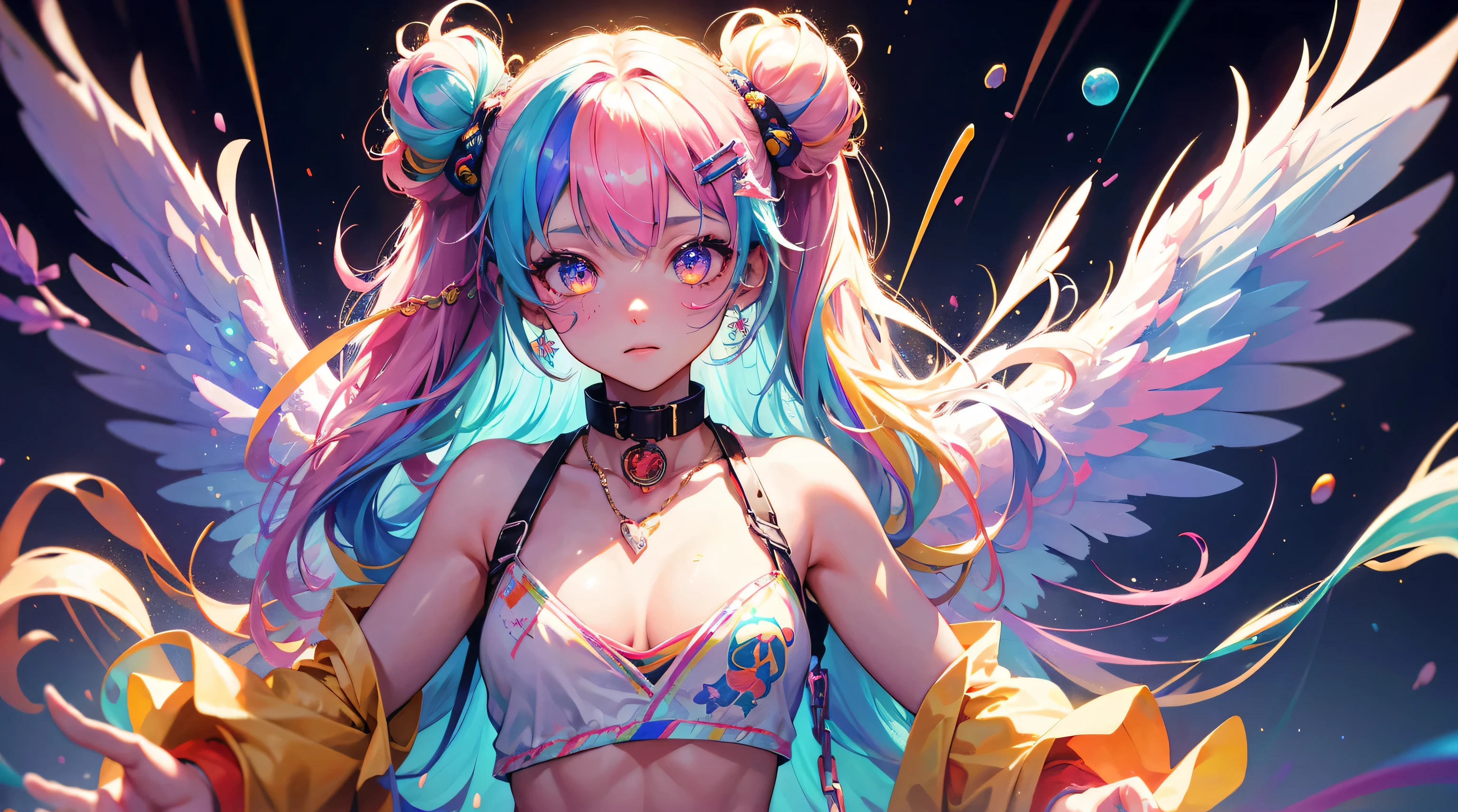 Short pink hair,Bigchest,Turquoise yellow with cream white skinny children's clothing,Tall, Muscular girl,li face,It still looks milky white,Fierce and cute feeling