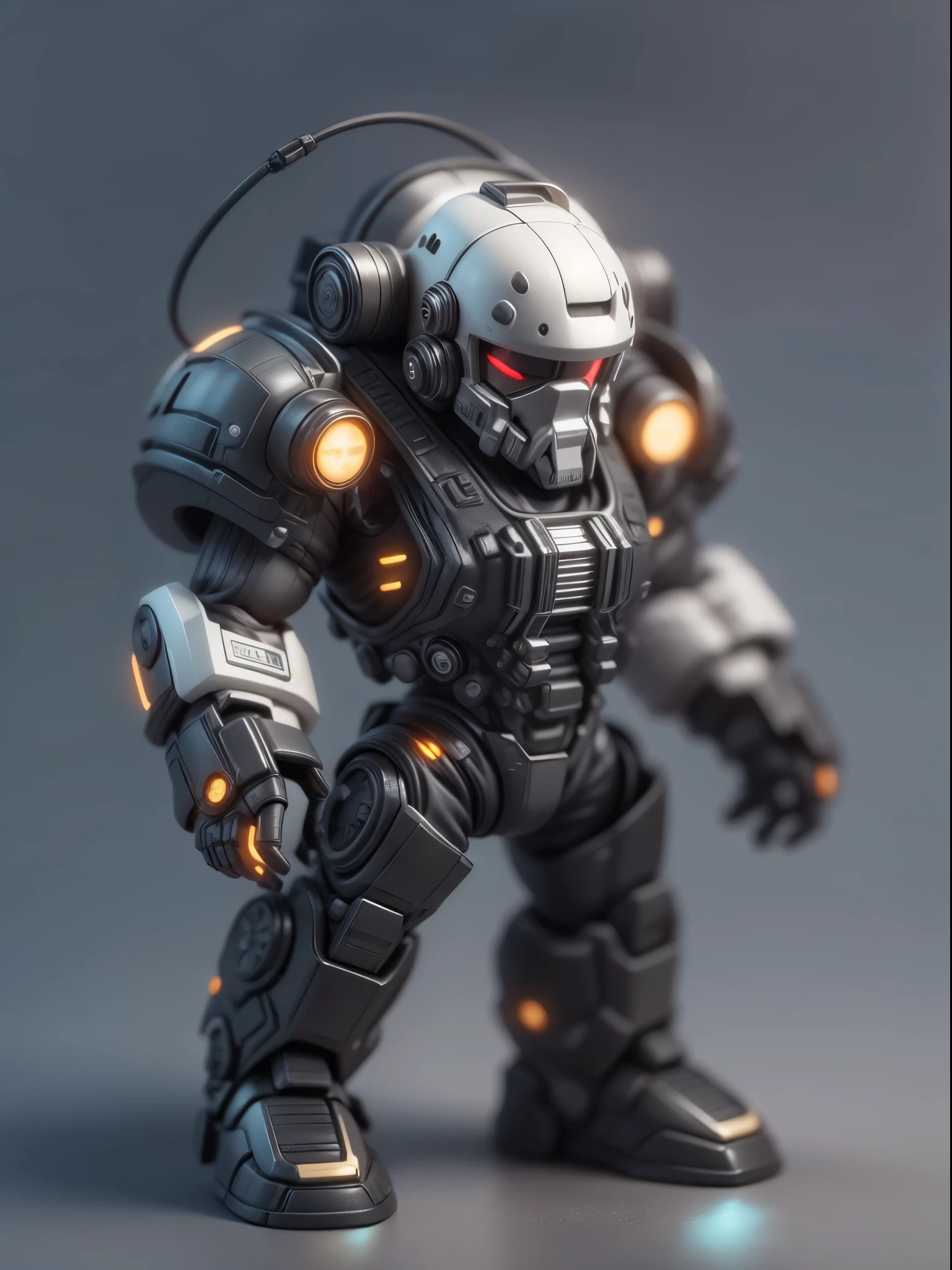 (Blind box toy style:1.2), (Full body shot) , 1 cute fat metal male engineer, Metal mech,Metal opaque helmet, cyber punk perssonage, dreamy glow, Clean, Black draft,white and black style, ( Global illumination, Ray traching, hdr, unreal render,reasonable design, high detal, Masterpiece, Best quality, hyper HD, Cinematic lighting)