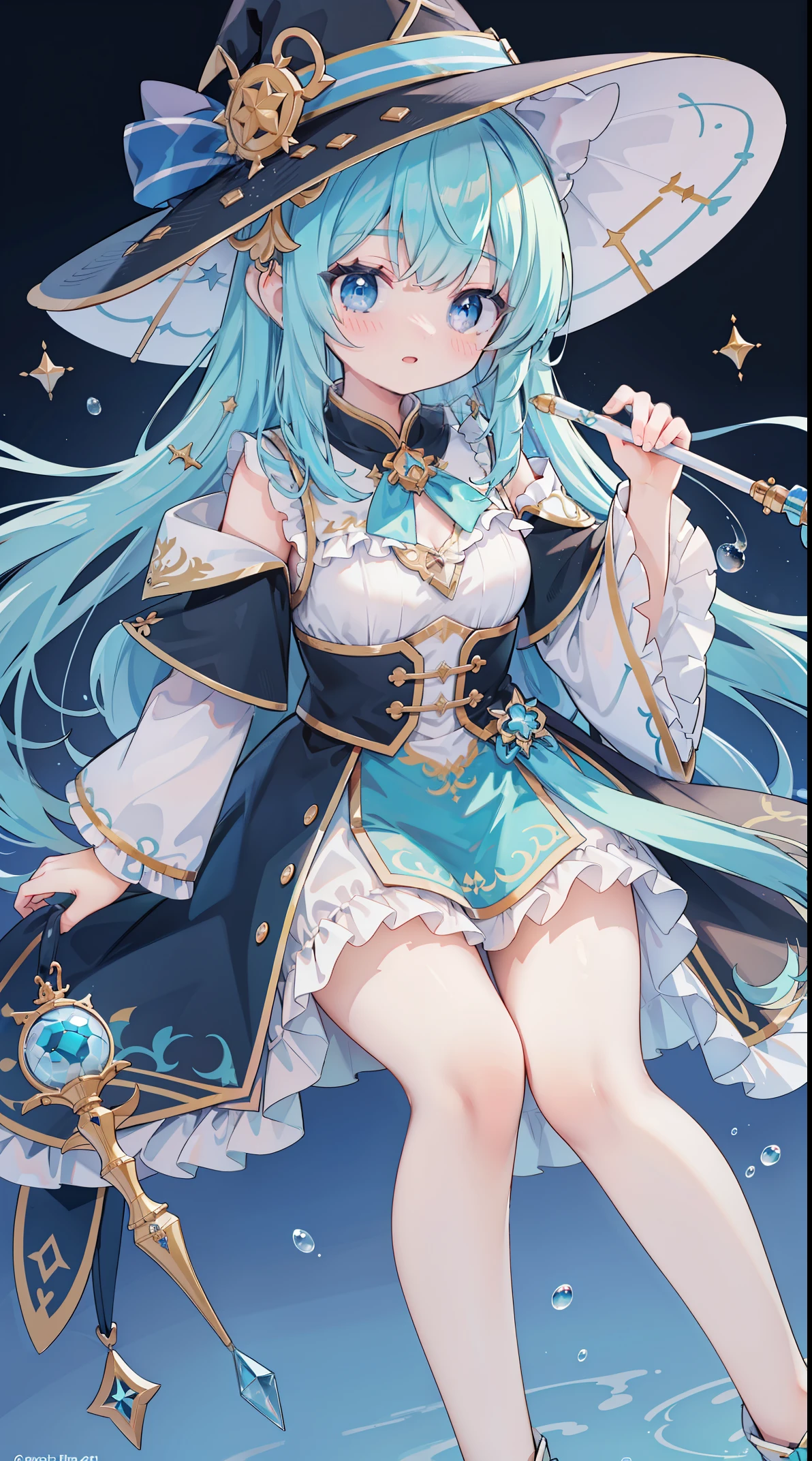 extremely detaild的 CG unified 8k wallpapers, very fine 8KCG wallpapers, hoang lap,Show on the ,Best quality at best ,ultra - detailed ,pretty face ,masterpiece、masterpiece、image quality、quality、lightblue hair、Light blue witch costume、a witch's hat、Light blue face、twosideup、light blue eyes、Cute Turtle