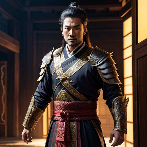 Oriental、man in ancient chinese armor、ancient chinese hairstyle man、three kingdom、multiple warlords、top-quality、masterpiece、超A high resolution、(Photorealsitic:1.4)、Cinematic poster