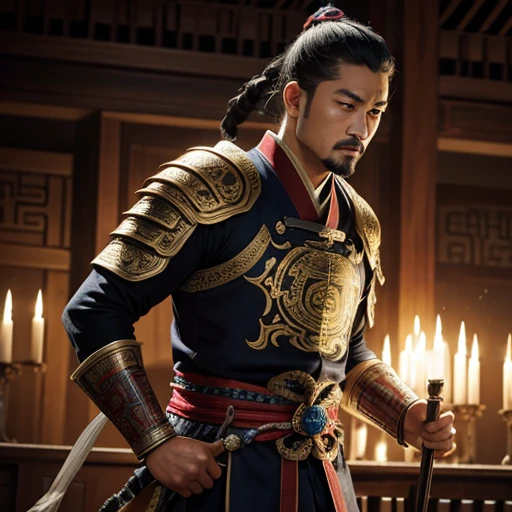 Oriental、man in ancient chinese armor、ancient chinese hairstyle man、three kingdom、multiple warlords、top-quality、masterpiece、超A high resolution、(Photorealsitic:1.4)、Cinematic poster