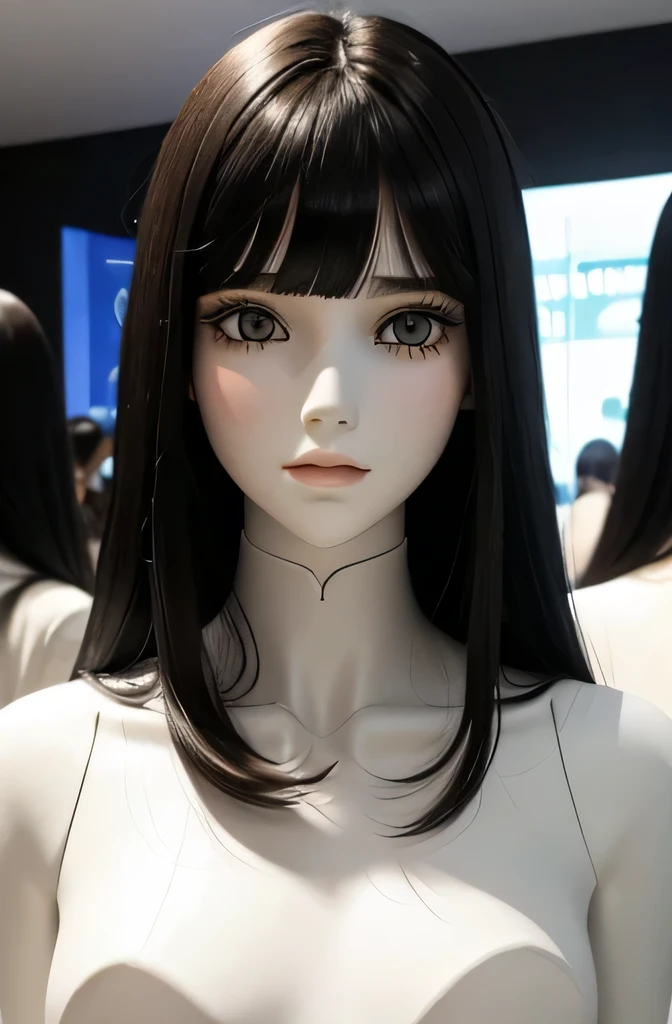 全身mannequinディープキス,そのmannequinは美しいです,mannequin is a high school girl,mannequinの身長は165cmです,mannequinの色&#39;my face is white.,mannequinの色&#39;The body is pure white.,そのmannequinは茶色の髪をしています( straight hair,Slightly short-haired,bangs),あのmannequinは顔が細くて小さい.,mannequinの色&#39;lips are light pink.,mannequin&#39;eye color is black,mannequin is stroking the printer.,mannequinはコートを着ています
