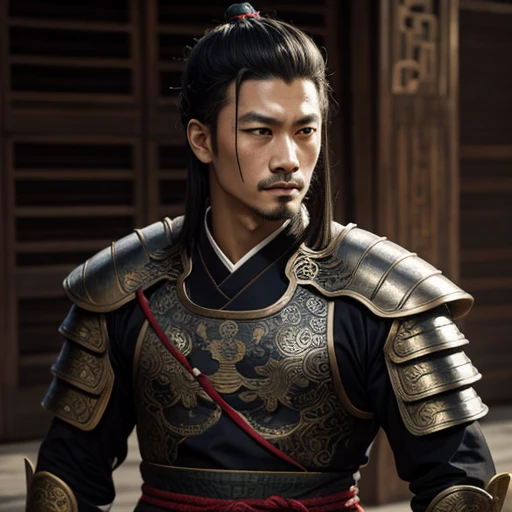 Oriental、man in ancient chinese armor、ancient chinese hairstyle man、three kingdom、multiple warlords、top-quality、​masterpiece、超A high resolution、(Photorealsitic:1.4)、for layers