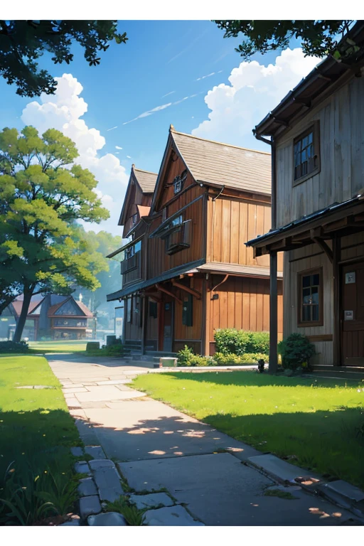 Small town anime style house with fountain, Anime landscapes概念艺术, Madhouse Studio anime style, Anime countryside landscape, Anime landscapes, ghibli studio anime style, Anime background art, beautiful anime scenes, anime scene, beautiful anime scenery, french village exterior, Ghibli Studio Environment, Ghibli animation style, Small town background, screenshot from the anime film, tavern background