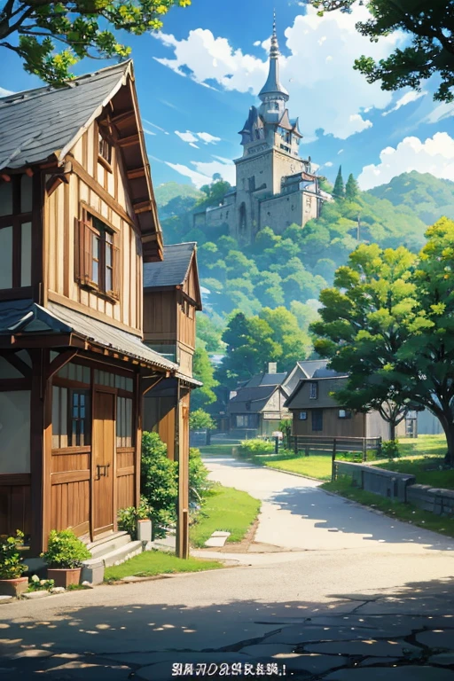 Small town anime style house with fountain, Anime landscapes概念艺术, Madhouse Studio anime style, Anime countryside landscape, Anime landscapes, ghibli studio anime style, Anime background art, beautiful anime scenes, anime scene, beautiful anime scenery, french village exterior, Ghibli Studio Environment, Ghibli animation style, Small town background, screenshot from the anime film, tavern background