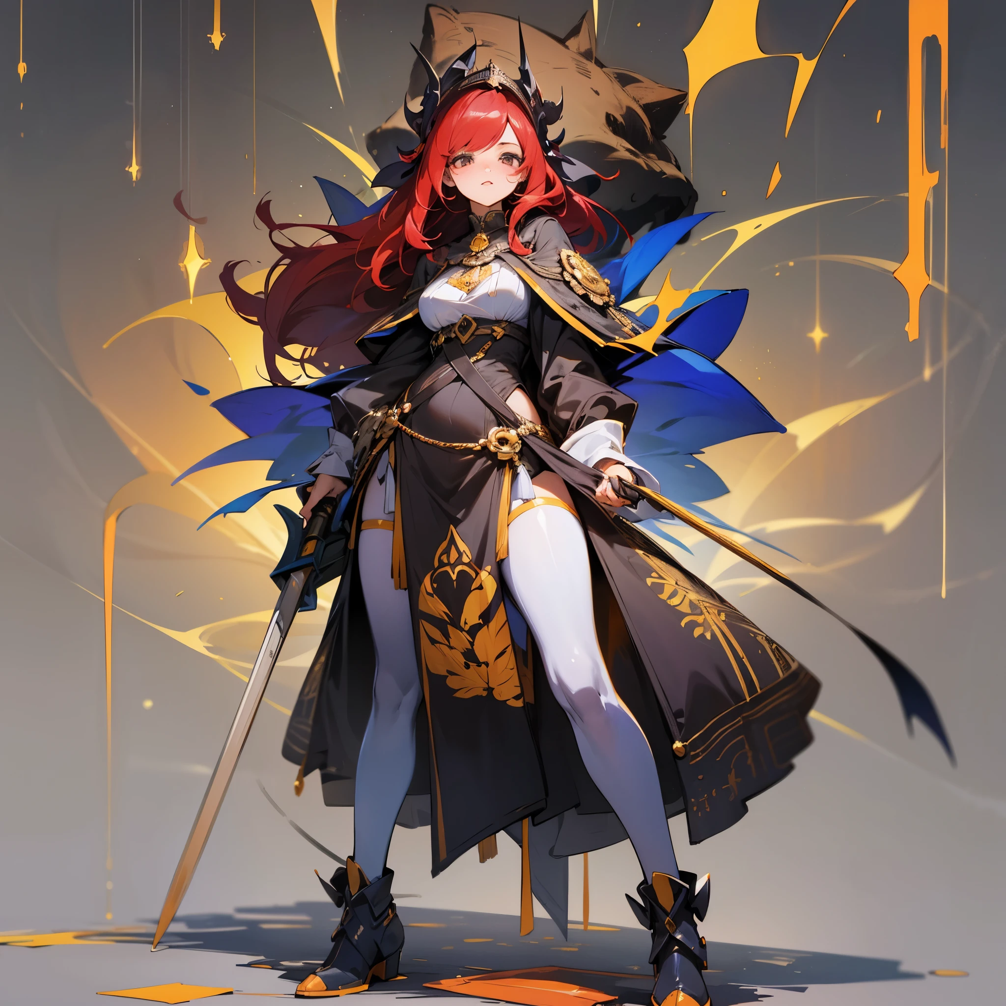 beautiful black woman, desert warrior, red hair, thin nose, full body, anime style, full body, Dark Fantasy, white background --auto --s2