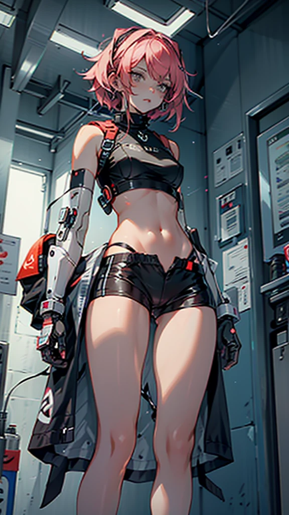 a female Nsfw cyborg,spread legs,ass,erotic posing,doujin,hentai,kawaii,stylish,pussy,busty, pubic hair,glamour,pink color tone,psychedelic costume,armored,A Cyberpunk dystopian girl,fantasic dystopia,dystopian scape,bladerunner,ghost in the shell,photorealistic,psychedelic colourful tone,posing,armed,guns,weapons,masterpiece,ultimate detailed,8k,detailed background