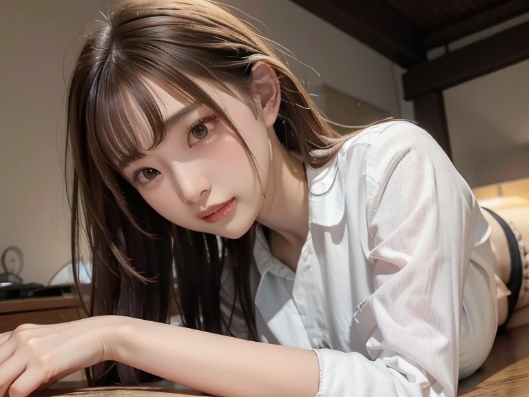 nsfw,((Best quality, 8K, Masterpiece: 1.3)), Sharp: 1.2, Perfect body beauty: 1.4, Slim abs: 1.2, ((Layered Hair Style: 1.2)), cowboy shot,Pink areola, (Wet white button long shirt: 1.1), (rain, street: 1.2), Wet: 1.5, Highly detailed face and skin texture, Detailed eyes, Double eyelids, Looking at the camera,top-down bottom-up,