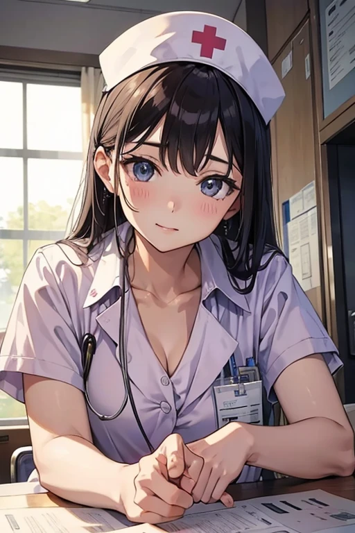 Beautuful Women、Neat face、nurse、Nurse's Cap、hospitals、leaning down