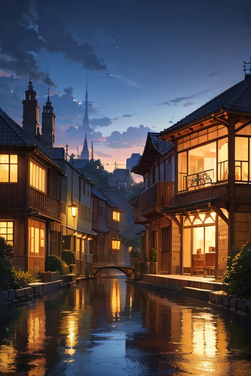 (best quality,4k,8k,highres,masterpiece:1.2),ultra-detailed,realistic,photorealistic:1.37, HDR,UHD,studio lighting,ultra-fine painting,sharp focus,physically-based rendering,extreme detail description,professional,vivid colors,bokeh, portraits,landscape,anime,artistic,cozy,watercolor, pastel colors,soft lighting, enchanting Monday evening lighting,golden hour lighting,dreamy setting, a small bridge across a tranquil pond, city center background, small town setting, vibrant magical town, Renaissance harbor city background, town in the background, anime concept art of scenery, anime scenery, anime scene, beautiful anime scene by Ryuutou Hiroshi, anime background art, beautiful anime scene by Shinkai Makoto, anime countryside landscape, distant village background, serene and peaceful anime scene, scenic art of beautiful background
