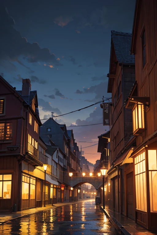 (best quality,4k,8k,highres,masterpiece:1.2),ultra-detailed,realistic,photorealistic:1.37, HDR,UHD,studio lighting,ultra-fine painting,sharp focus,physically-based rendering,extreme detail description,professional,vivid colors,bokeh, portraits,landscape,anime,artistic,cozy,watercolor, pastel colors,soft lighting, enchanting  Monday evening lighting,golden hour lighting,dreamy setting,  a small bridge across a tranquil pond, city center background, small town setting, vibrant magical town, Renaissance harbor city background, town in the background, anime concept art of scenery, anime scenery, anime scene, beautiful anime scene by Ryuutou Hiroshi, anime background art, beautiful anime scene by Shinkai Makoto, anime countryside landscape, distant village background, serene and peaceful anime scene, scenic art of beautiful background