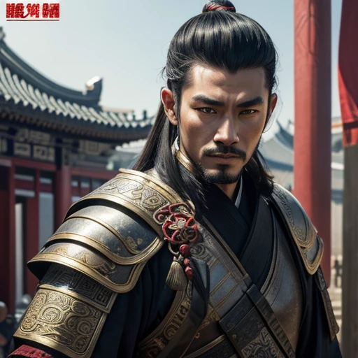 oriental、man in ancient chinese armor、ancient chinese hairstyle man、three kingdom、multiple warlords、top-quality、masterpiece、超A high resolution、(Photorealsitic:1.4)、Cinematic poster