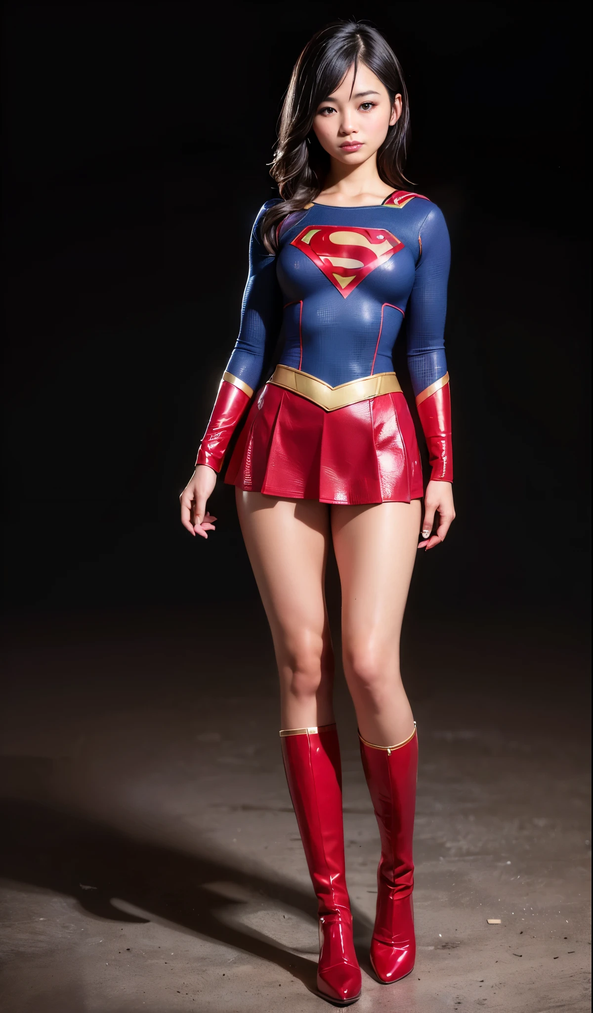 No background、Are sleeping、lying back on、(((Wear black tights on your beautiful legs.)))、(((Grow legs、tall、Legally express the beauty of your smile)))、((((Make the most of the original image)))、(((Supergirl Costume)))、(((beautiful hairl)))、(((Suffering)))、(((Feet must necessarily be worn with black tights)))、(((You need to wear red boots)))、((Top image quality、8K))、((top-quality、8K、​masterpiece:1.3))、(((Keep Background )))、Crisp focus:1.2、Beautiful woman with perfect body shape:1.4、Slender Abs:1.2、a wet body:1.5、Highly detailed facial and skin texture、8K