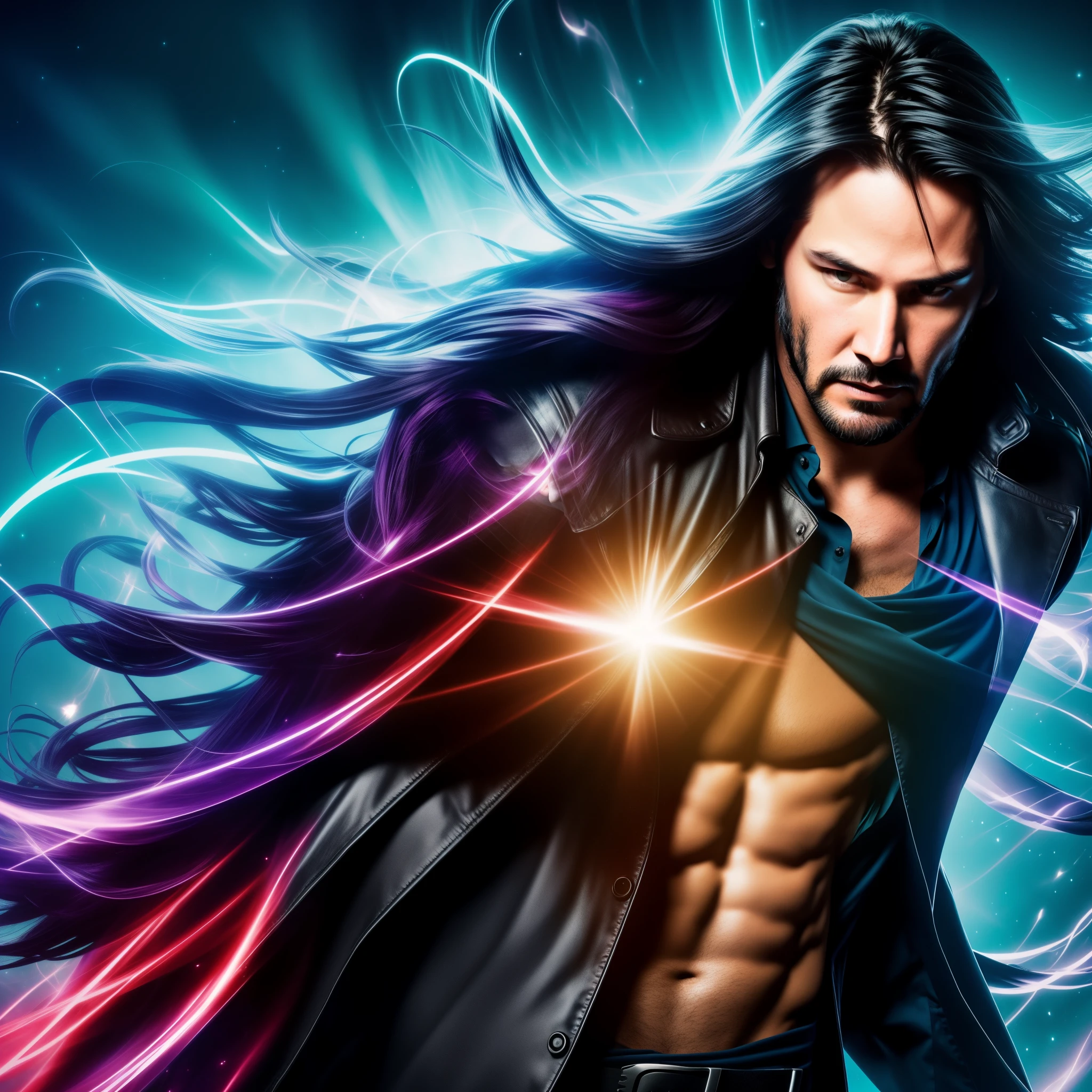 Jesus em foto realista com corpo de bodybuilding soltando um Hadouken