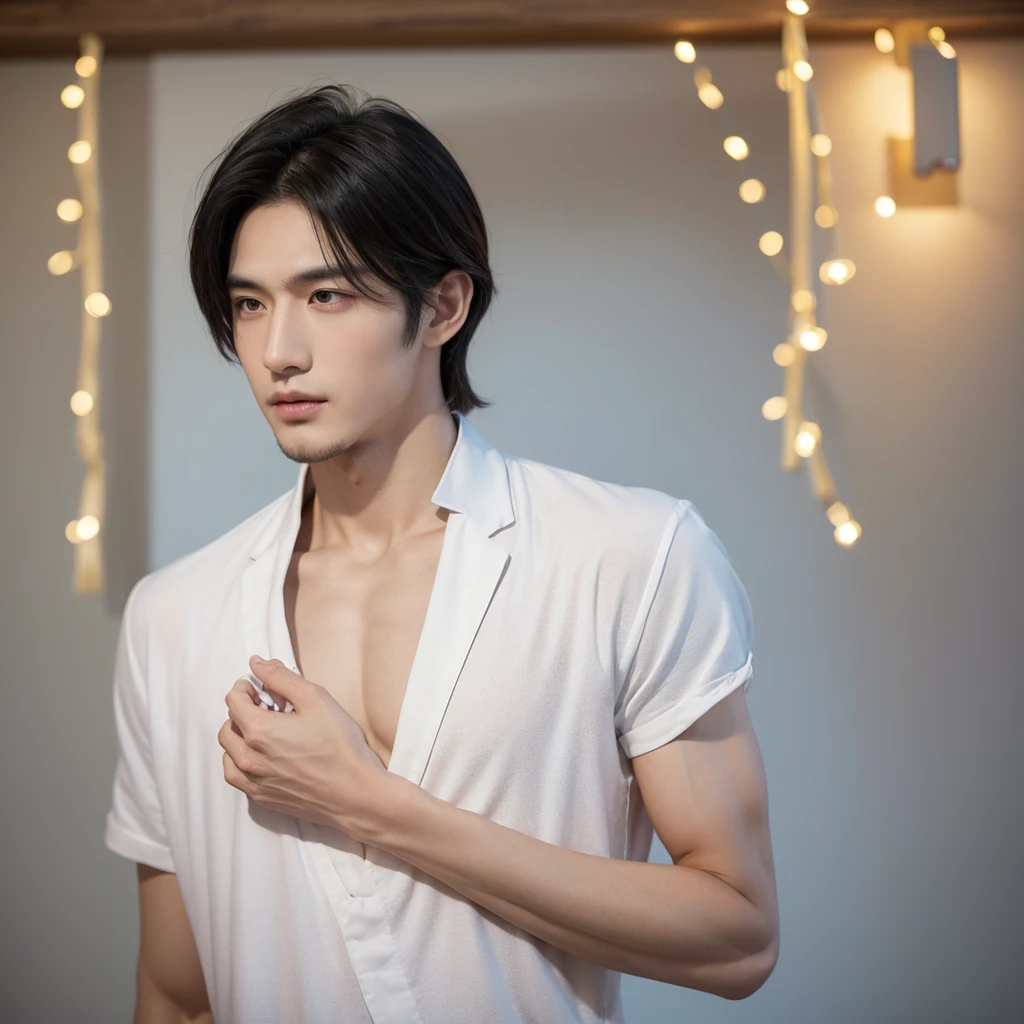alone,masterpiece,high quality,(delicate eyes),毛茸茸的公Tiger,((Tiger)),muscular,huge body,looking at the audience,Japanese cartoons,looking at the audience,Show muscles,((bare shoulder yukata)),night,moon,grow,(by empty ghost),by Pino Deheni