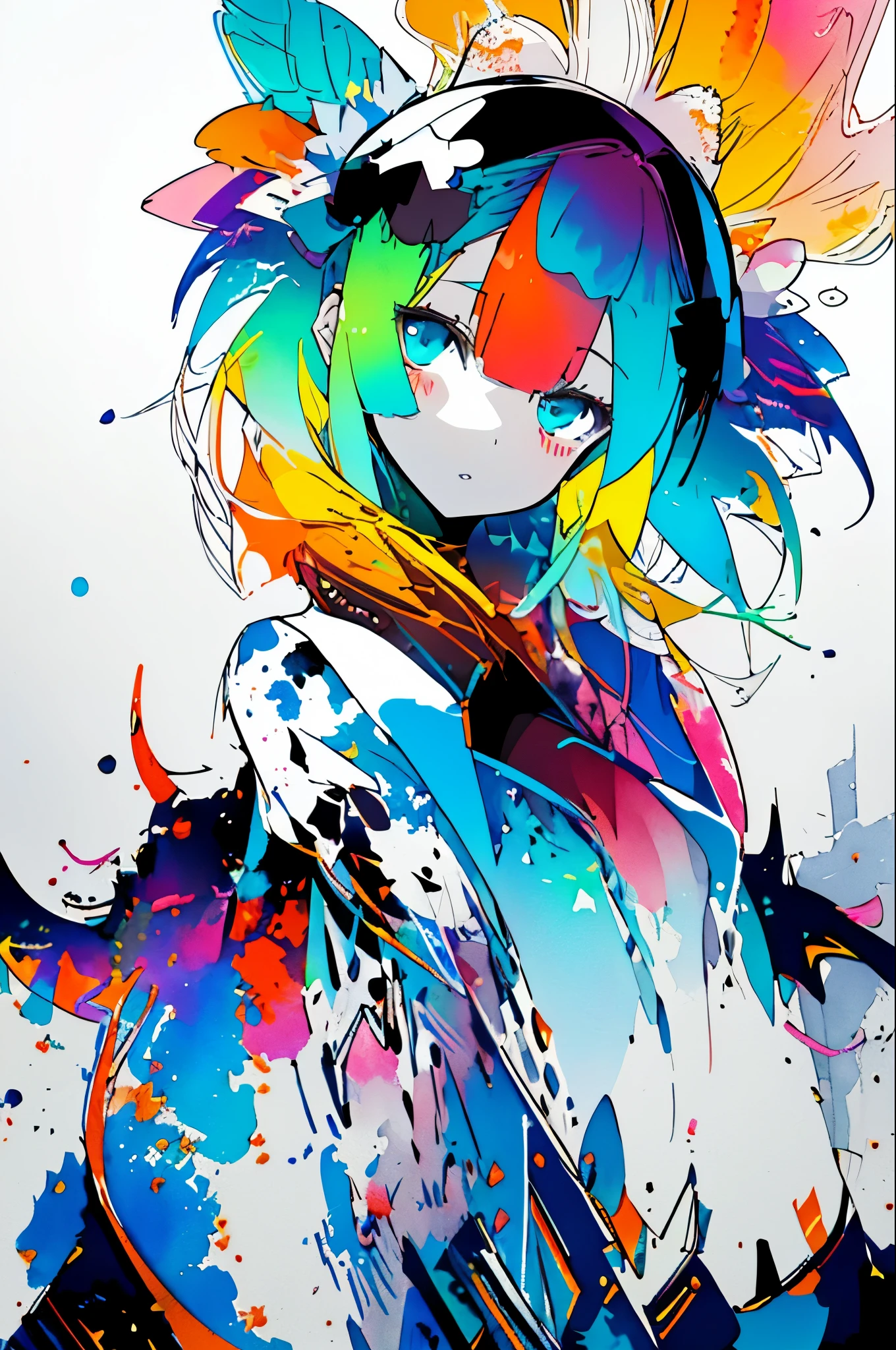 (extremely bright:1.1), white background, [1girl:7], (head tilt:1.2), ([sketch|watercolor \(medium\)]:1.15), (inkblot:1.1), (pale:1.2), chaotic abstract background, vector trace, gradient blending, vibrant colors, superb, extremely detailed, intricate, (extremely low contrast:1.4)