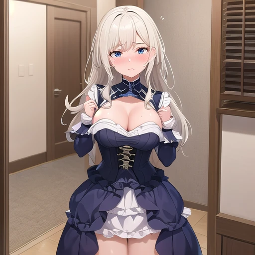 Tears well up in Emily's eyes as she lifts the fabric of her dress, revealing her breasts with a profound sense of shame. She fights back tears as she exposes herself against her will, feeling violated by the app's powerful influence.