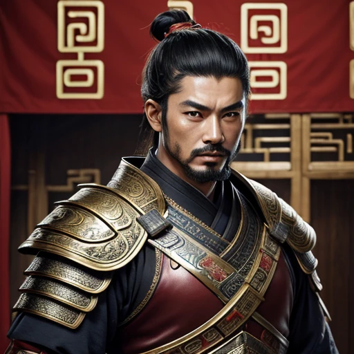 oriental、man in ancient chinese armor、ancient chinese hairstyle man、three kingdom、multiple warlords、top-quality、masterpiece、超A high resolution、(Photorealsitic:1.4)、Cinematic poster