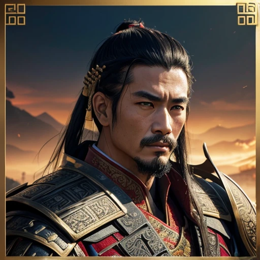 oriental、man in ancient chinese armor、ancient chinese hairstyle man、three kingdom、multiple warlords、top-quality、​masterpiece、超A high resolution、(Photorealsitic:1.4)、Cinematic poster