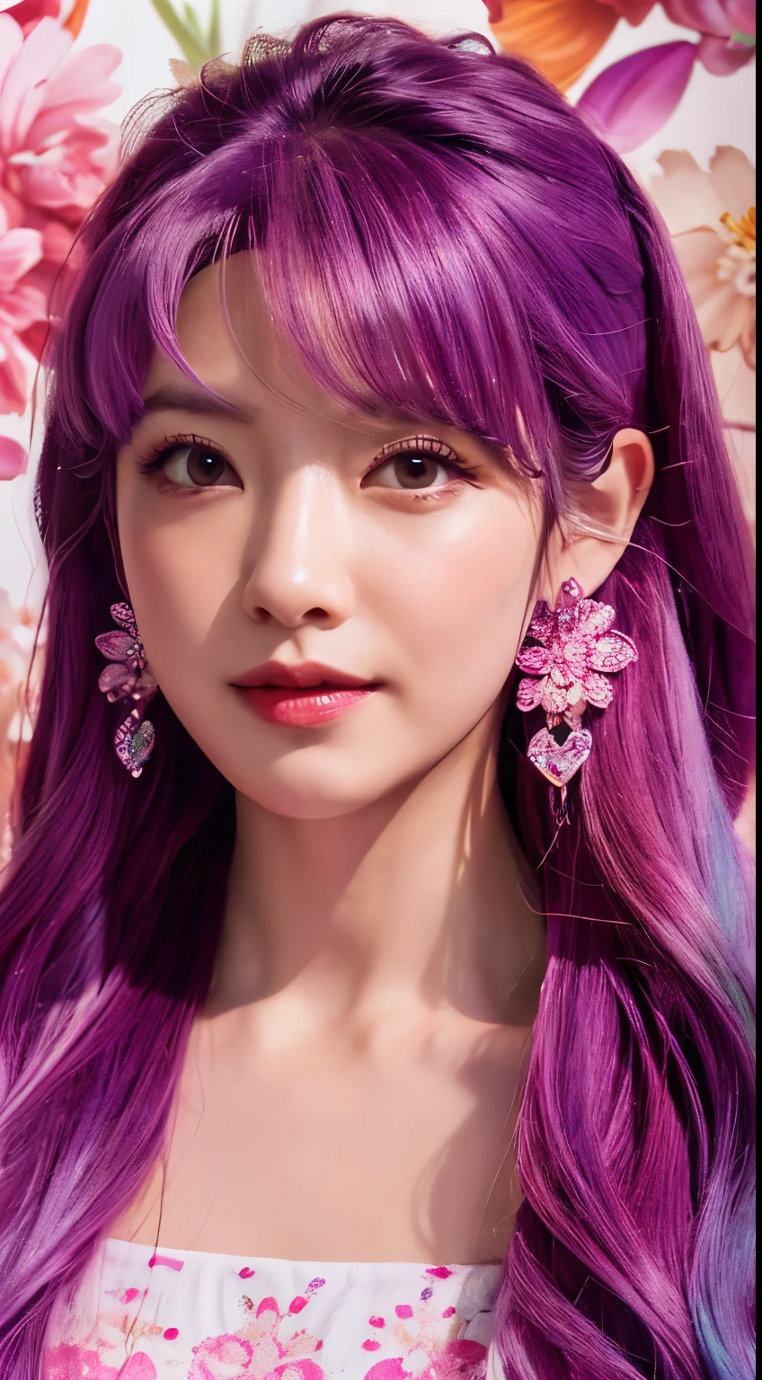 (((masutepiece))), Best Quality, Illustration, 4k wallpaper, Cinematic Light, absurderes, 1 Girl Pro Trait, Long hair, Purple Crystal Hair, Glow Hair, Bloom Hair, Clothing Princess, looking at from the front