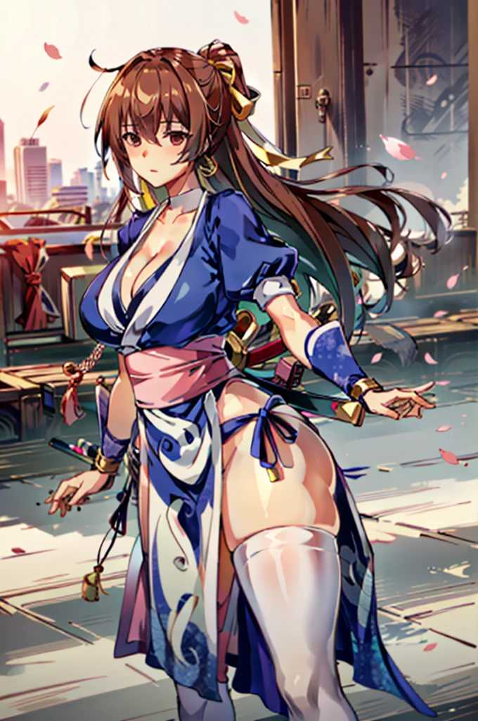 (masutepiece, Best Quality:1.3)
Kashid, 1girl in, Solo, Long hair, breasts, Looking at Viewer, Bangs, Large breasts, Brown hair, thighs thighs thighs thighs, Dress, bow ribbon, cleavage, Brown eyes, medium breasts, Underwear, Standing, Panties, ヘアーbow ribbon, braid, Short sleeves, Cowboy Shot,  Puffy sleeves, 白いthighs thighs thighs thighs, Puffy Short Sleeves, Lips, sash, pelvis curtain, イエローbow ribbon, Realistic, Nose, arm guards, (Inside the futuristic base),hypnoLora,
Empty eyes