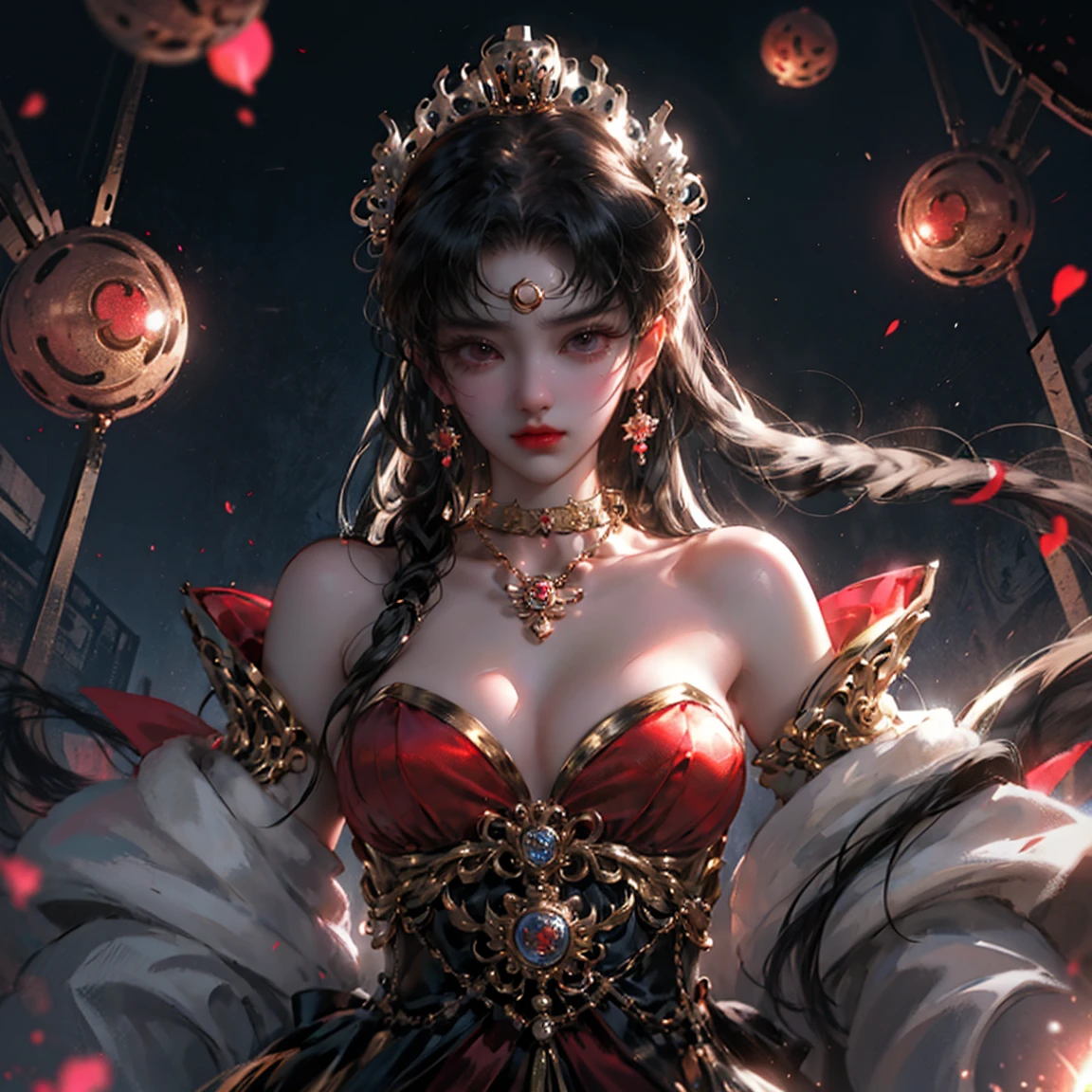 性感's, NSFW, 很短's裙子, ,cropped shoulders, 性感's pose, janelas, 后窗's光线是背光's, (rim-light), 深刻's理解, lust, 's, Very shy, ( Reflective lights), long leg breasts), 纤细's腰身, 完美's身材, 完美's手, 金色's头发, purity, Red belt, jewely, choker necklace, ear nipple ring, tiara crown, bookshelves, teapot, low light photography, 独自's
