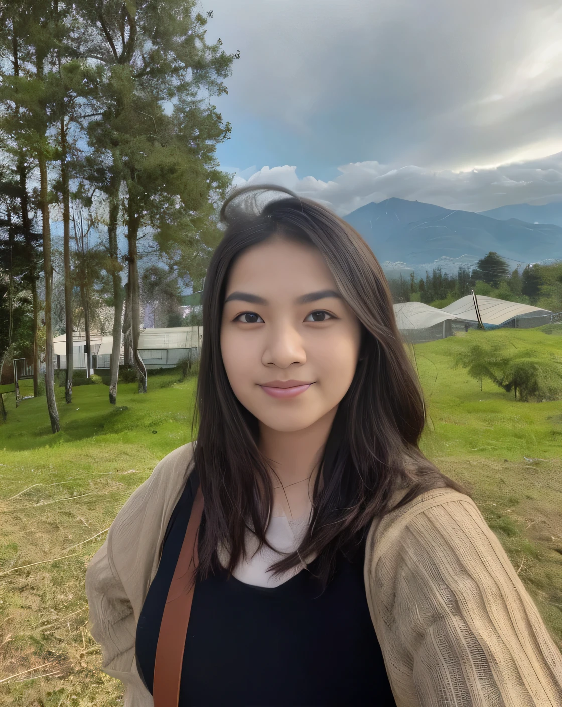 Girl waiting for the bus at the bus stop、Beautiful countryside