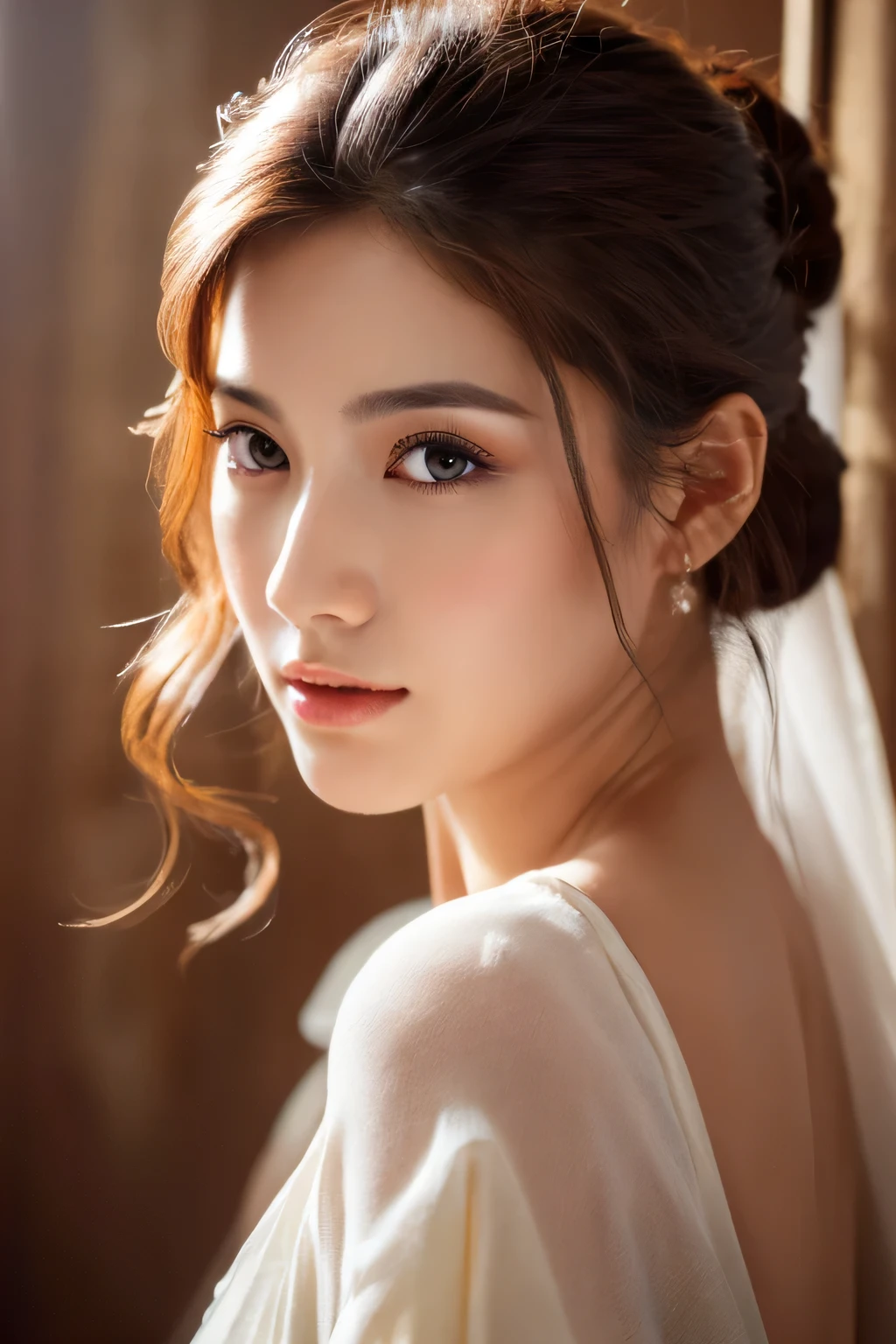 beautiful detailed eyes, beautiful detailed lips, long eyelashes, soft and glowing skin, flowing hair, natural and bright lighting, vibrant colors, realistic rendering, fine brushwork, portrait style.