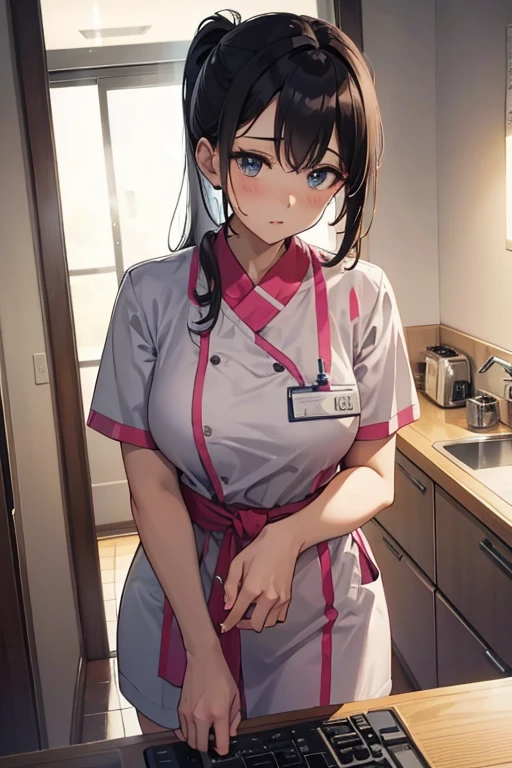 Beautiful Mature Woman、Neat face、poneyTail、nurse、hospitals、get angry、head down
