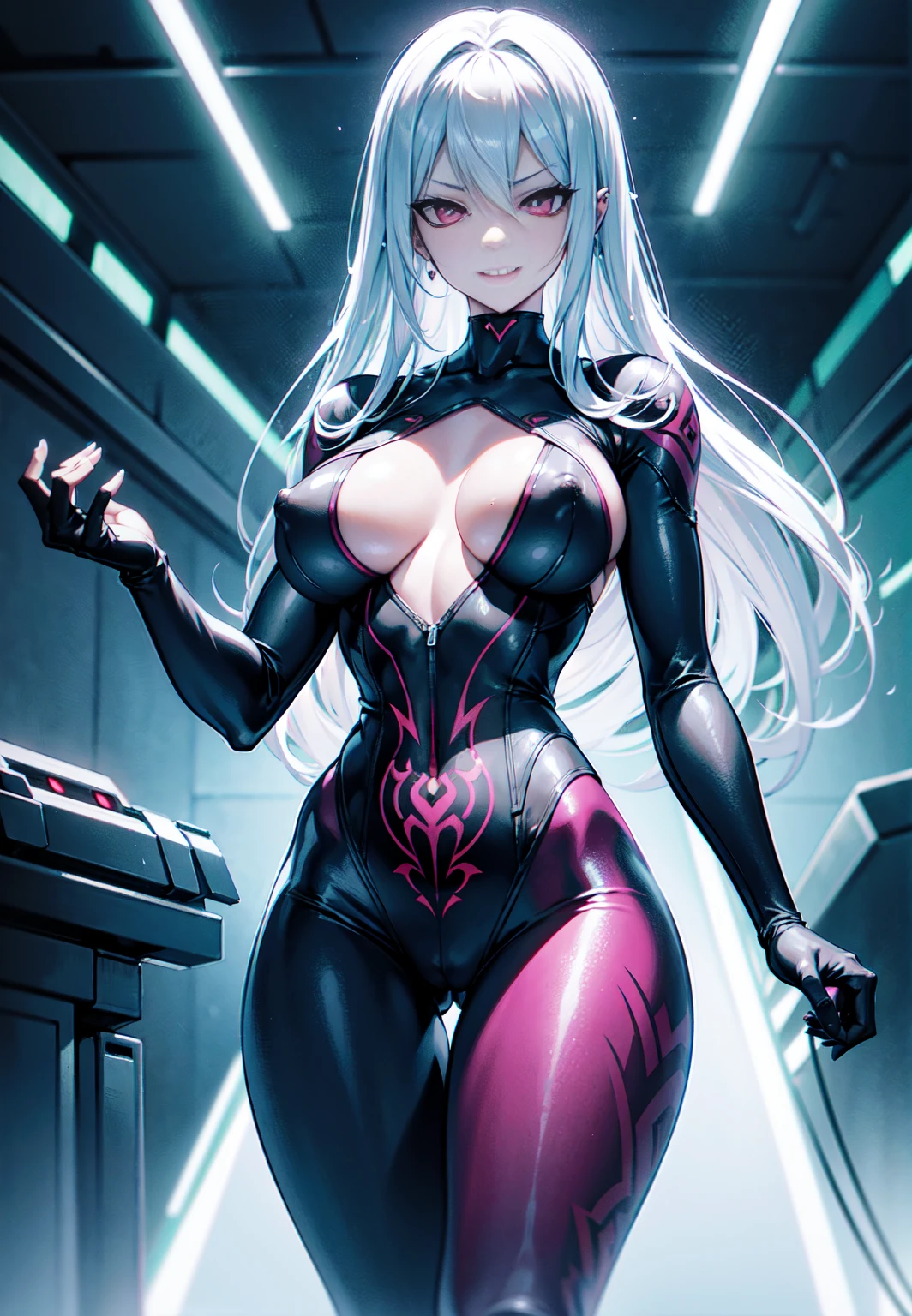 {nsfw}+++(evil samus aran) 1girl, standing, looking at viewer, (dark persona, corruption) contrapposto, evil, dark persona, bad end, corruption, dominatrix, parasite, infected, transformation, possession, mind_control, mind break, brainwash, dark samus(style), blue glowing vein over the body, fluide phazon, infected by phazon
evil smile, eyelashes, covered nipples, erect nipples under clothes, evil grin, evil eyes, pubic tattoo, dark aura, crotch_tattoo, big_breasts, silver hair, red eyes, evil eyes, venus body, voluptuous, pubic hair, innie , areolae, nipples, piercing, erect nipples, nipples visible through clothing, collarbone, wet skin, horny female, tentacles over the body, tentacles in pusssy, cum dripe, cum, cum over the body, pervert, ahegao, (realistic:1), best quality, beautifully detailed face, ray tracing, DOF, HDR, (evil base:1), pelvic_curtain,
revealing clothes, cleavage, tight clothing, highhighs, between labia, skin tight, fingerless_gloves, skintight bodysuit, official style, zero suite samus, blue neon glowing zero suite