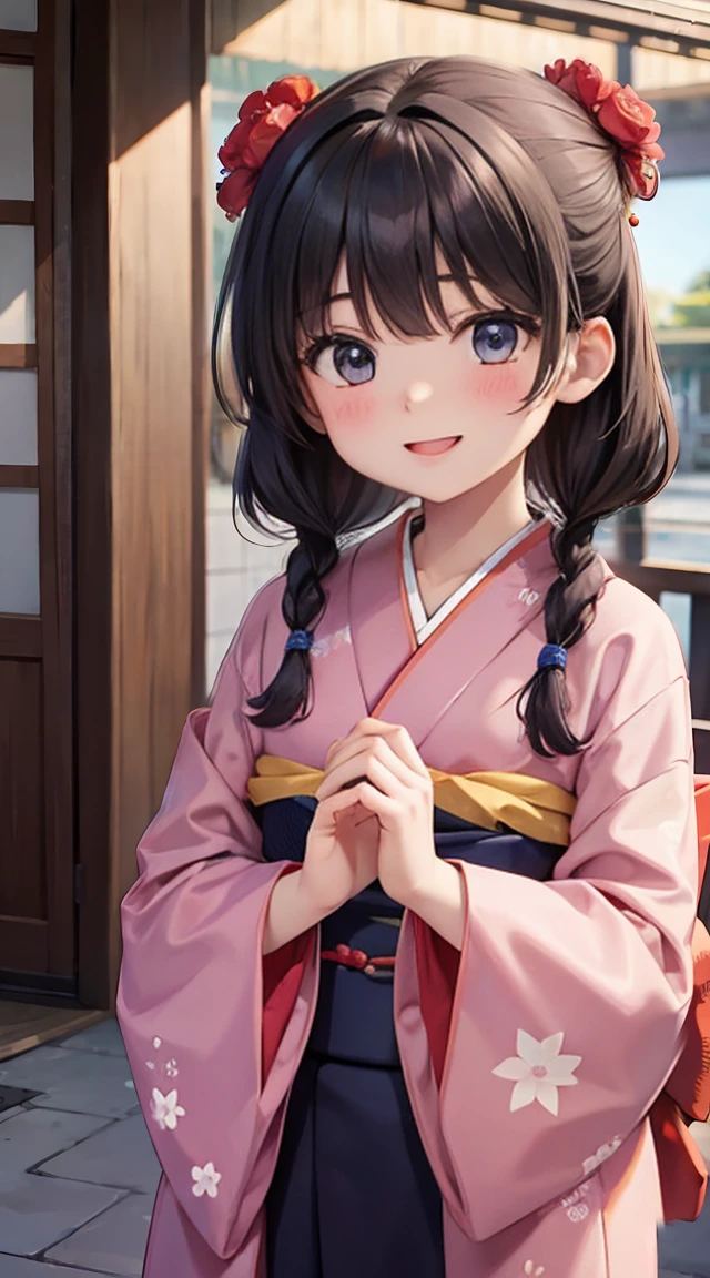 1 girl, happy, kimono