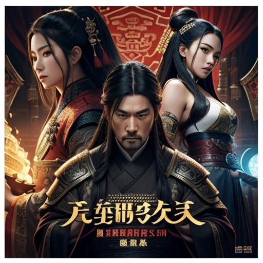 oriental、man in ancient chinese armor、ancient chinese hairstyle man、three kingdom、multiple warlords、top-quality、​masterpiece、超A high resolution、(Photorealsitic:1.4)、Game Posters、