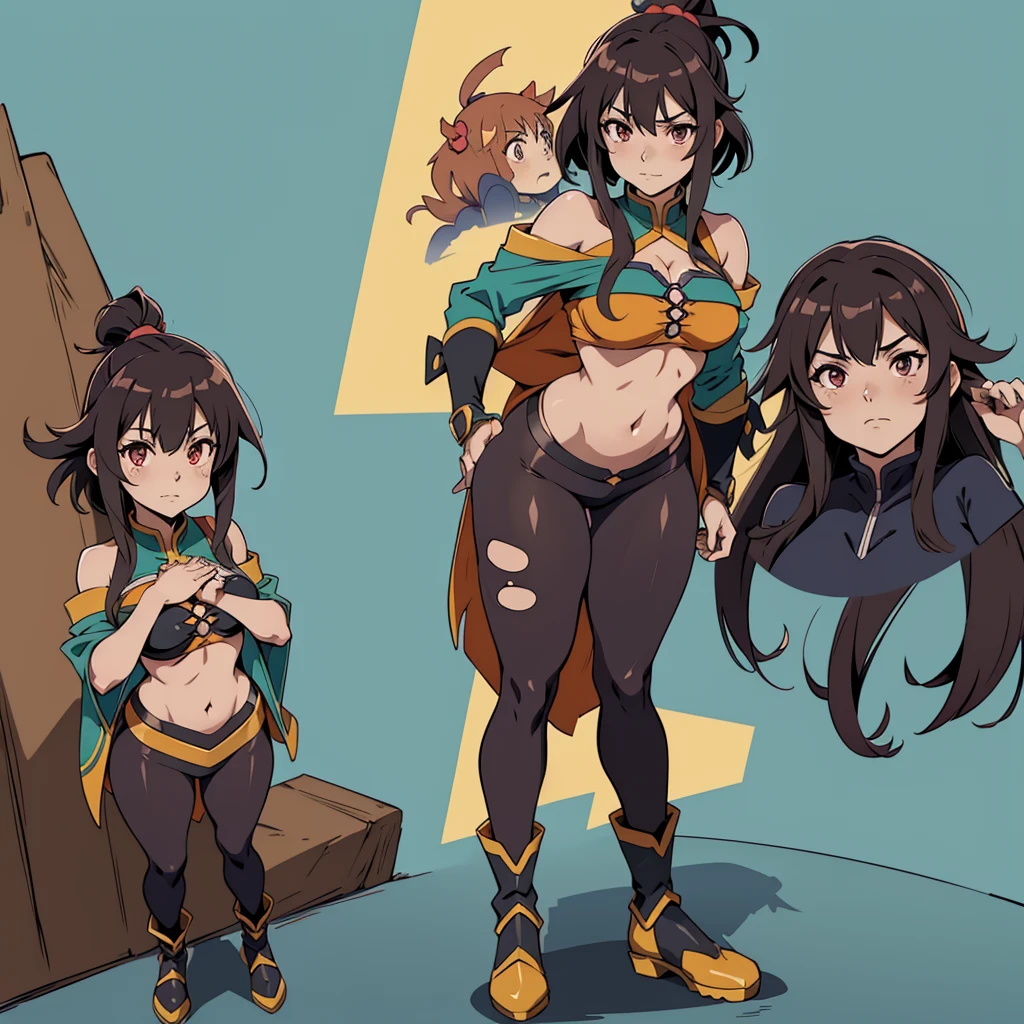 whole body,Standing posture, (Three Girls,) (Big Tits,,Brown skin,), (Cute face:1.2) (loincloth,naked,Tribal Tattoos,) Cold Smile,(White background) ,((whole bodyTribal Tattoos,))