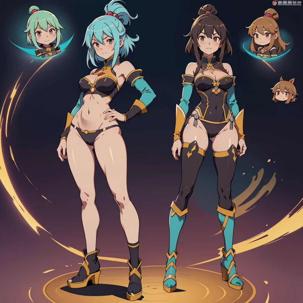 uma imagem de desenho animado de uma mulher com cabelo comprido e rabo de gato, Pose de corpo inteiro de feiticeira escura, garota de anime desonestos, Aqua, Konosuba, Anya, Spy X Family, female action anime girl, personagem de anime feminino, Megumin from konosuba, knights of zodiac girl, full body adoptable, Xianxia de corpo inteiro, Megumin