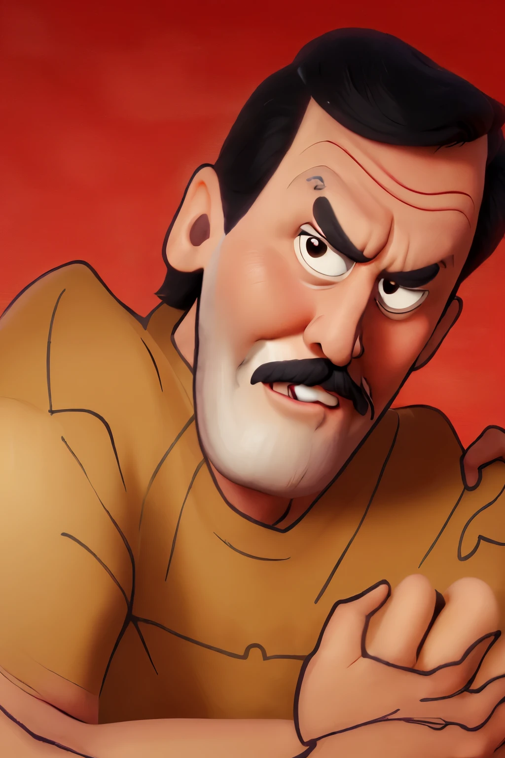 One with a mustache、脸上长着小胡子的男人的图picure, handpainted动picure, slice, 迪士尼动picure电影墨迹, picure, Still, scary angry pose, Inspired by Sudeep Roy, 传统动picure, handpainted, handpainted动picure, 动picure电影Still, (mektobel), Sean Connery plays the big boss