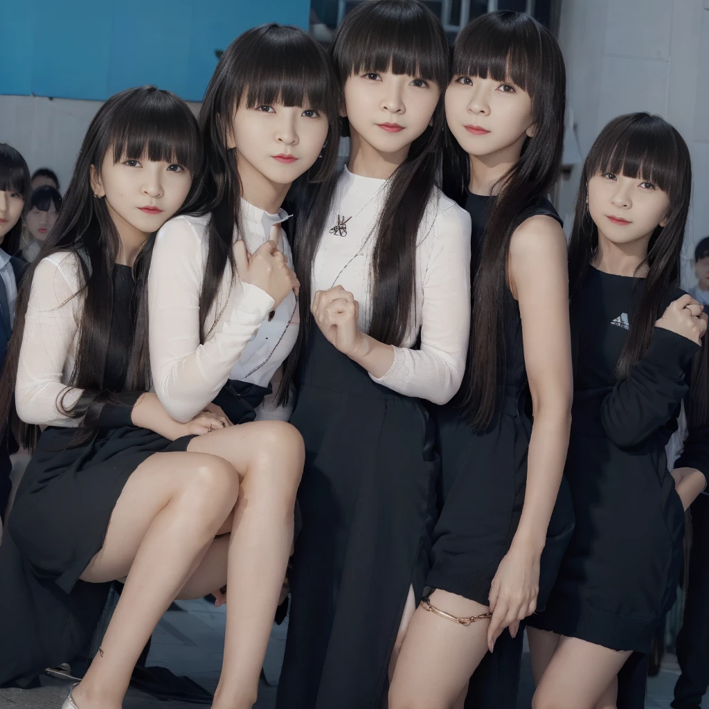 absurdres, Raw photo、(((multiple girls))),((((6+girls)))),((((1000girls)))),(((10000girls)))、((((100000 girls))))、Women only、The same face、((matching school uniform))、(((many girls clinging to each other)))、************、Long black hair、10,000 cute girls going to school、a smile、Commuting to school、School route、In the street、selfee、same person、(((Lots of girls filling the area)))、(((Many girls fill the city)))、a junior high school student